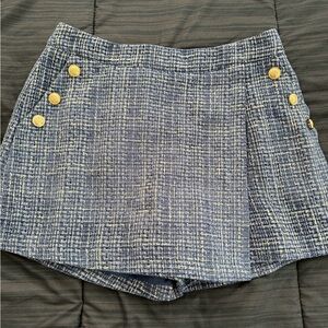 Aqua Navy Tweed Shorts with Metallic Accents